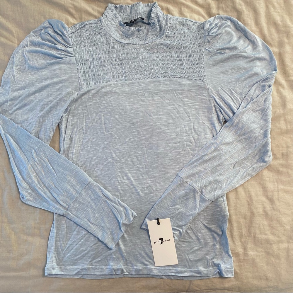 7 for all mankind baby blue long sleeve puff sleeve top